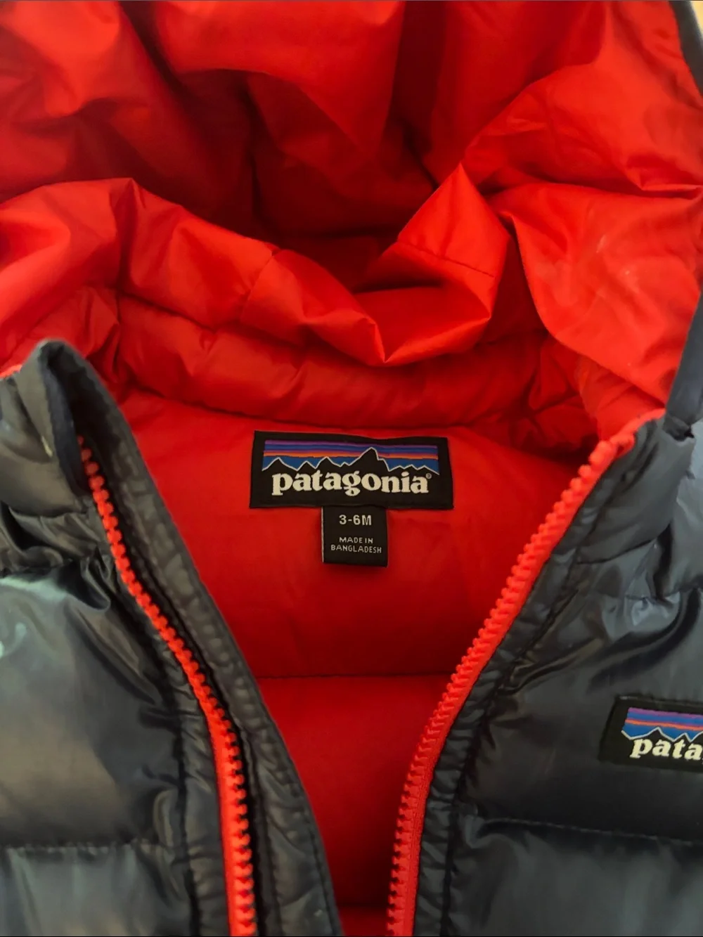 Patagonia Kids Down Puffer Jacket in Navy with Red Accents